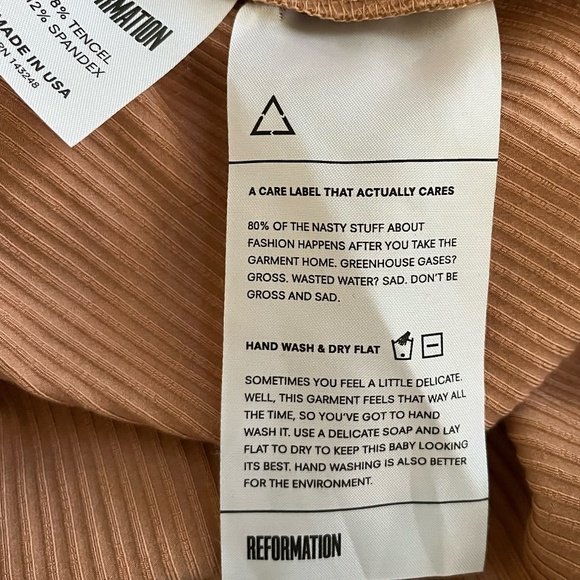 REFORMATION | Edison Blush Tan Stretch Ribbed Lace-up Long Sleeve Midi | Size M - Picture 13 of 13